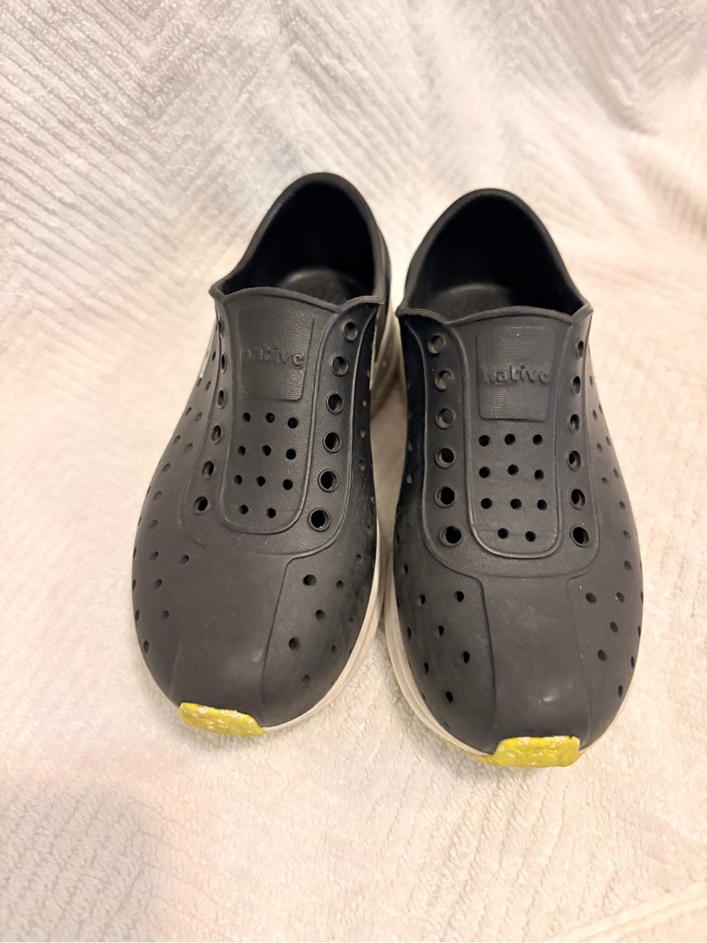 Native Men's Slip-On Loafers in Black with White Sole